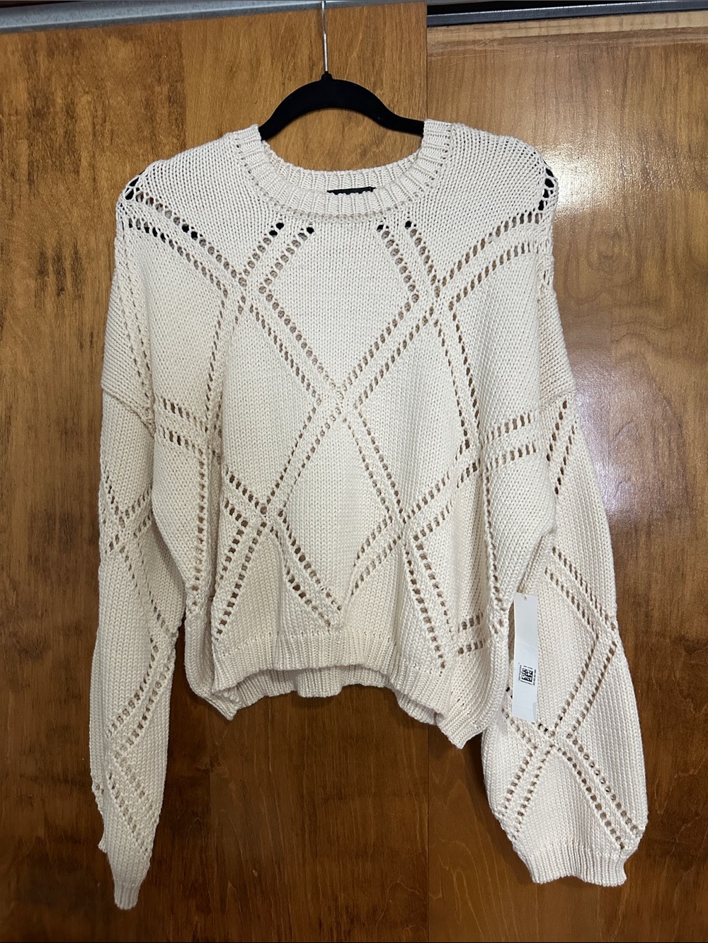Aqua Cream Open-Pointelle Crewneck Sweater